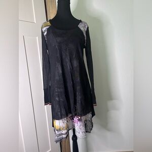 Stella Carakasi Black Sheer Over Print Tunic Top Artsy Whimsigoth Boho